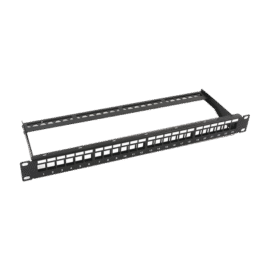 Patch panel modular sin blindaje de 24 puertos, 1U, con barra para organizar cable