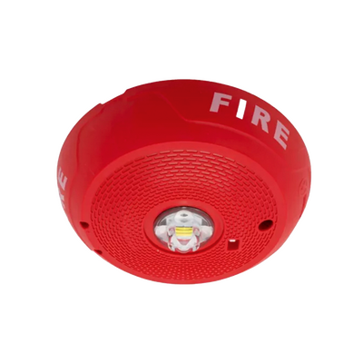 Sirena con Lámpara LED Estroboscópica / 2 Hilos / Montaje en Techo / 15 Hasta 117 Candelas / Temporal 3 Alto y Bajo / Tamper Integrado / Texto en Español / Color Rojo