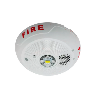 Sirena con Lámpara LED Estroboscópica / 2 Hilos / Montaje en Techo / 15 Hasta 117 Candelas / Temporal 3 Alto y Bajo / Tamper Integrado / Texto en Español / Color Blanco