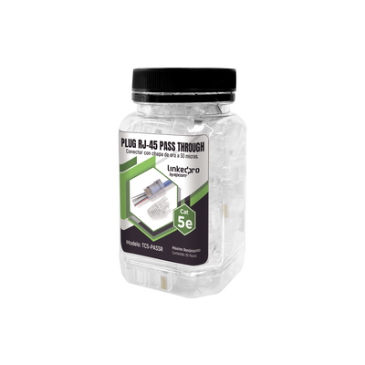 Bote con 50 Plugs Pass through RJ45 Cat5e sin blindaje, con alivio de tensión incluido, chapado de oro a 30 micras para durabilidad extrema
