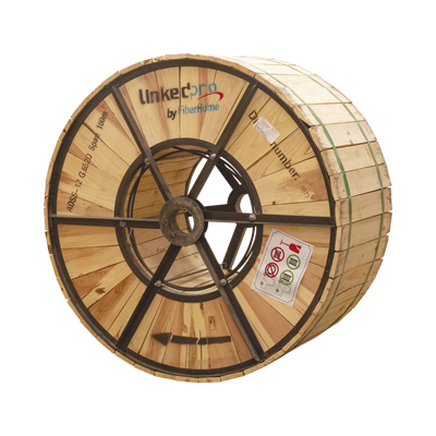 Carrete de 4 km / 13,000 ft de Fibra Óptica Aérea (ADSS) G.652D, Monomodo de 12 Hilos, Exterior, Span 100, Loose Tube