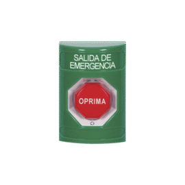 Botón de Salida de Emergencia en Español, Acción Mantenida, Girar para Restablecer y LED Multicolor