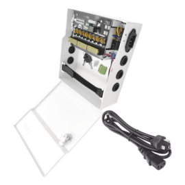 Fuente de Poder 12 Vcc 10 A / 9 Salidas / Capacidad de Batería de Respaldo / Requiere Batería / Voltaje de Entrada 96-264 Vca